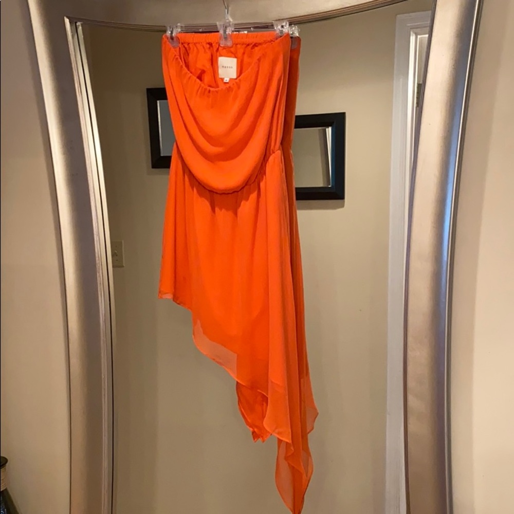 Michelle Mason Orange Silk Chiffon Bando Dress Short